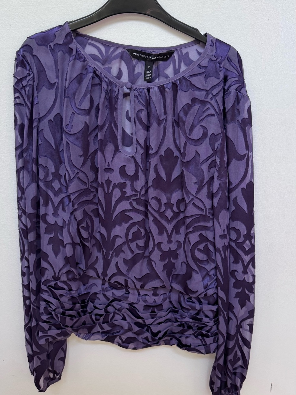 White House Black Market Purple Two-Tone Patterned Long-Sleeve Blouse